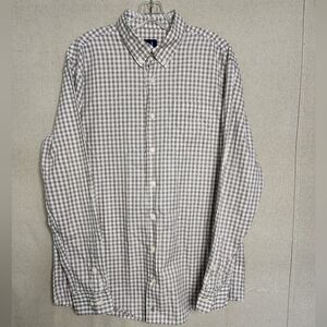 johnnie-O Tan and White Checkered Button Up Shirt One Pocket Size L Extra But